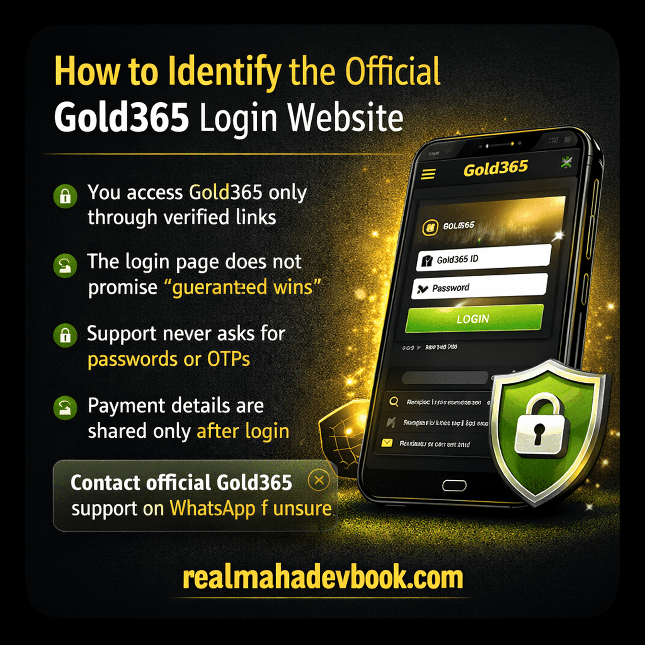Identify Official Gold365 Login Website